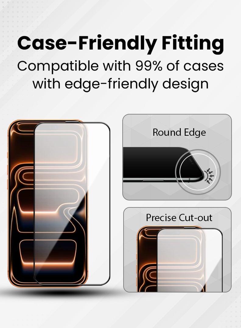 Case Up عبوة 2 لواقي شاشة آيفون 17 برو ماكس، صلابة 9H، مقاوم للصدمات بمعيار عسكري، زجاج مقسى فائق الوضوح، مضاد لبصمات الأصابع، مقاوم للخدوش، متوافق مع الكيس - Image 5